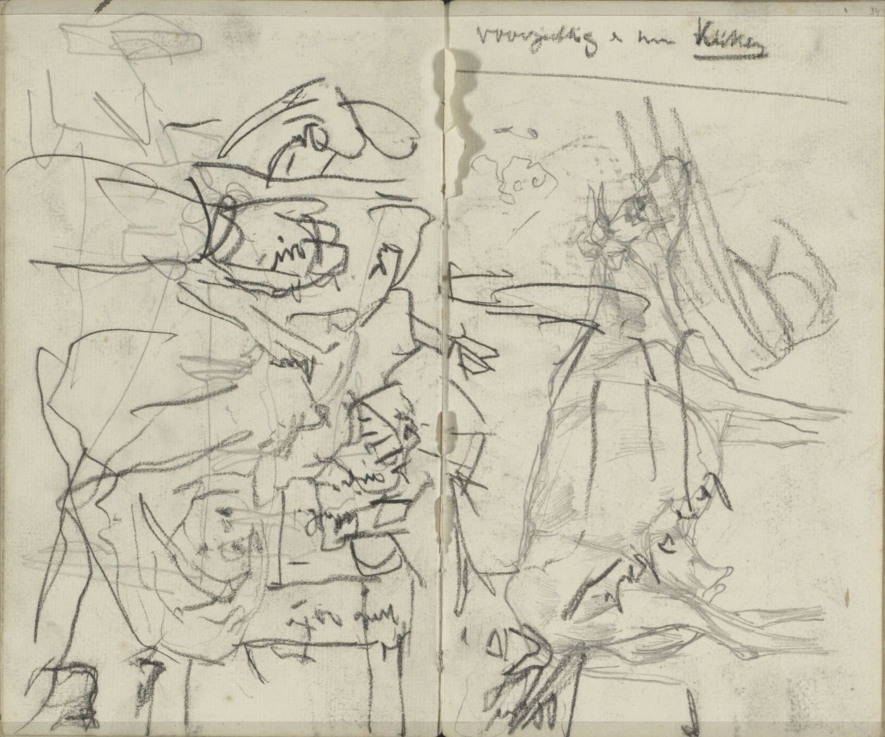 Studienblatt mit Figuren und einer Kuh von George Hendrik Breitner
