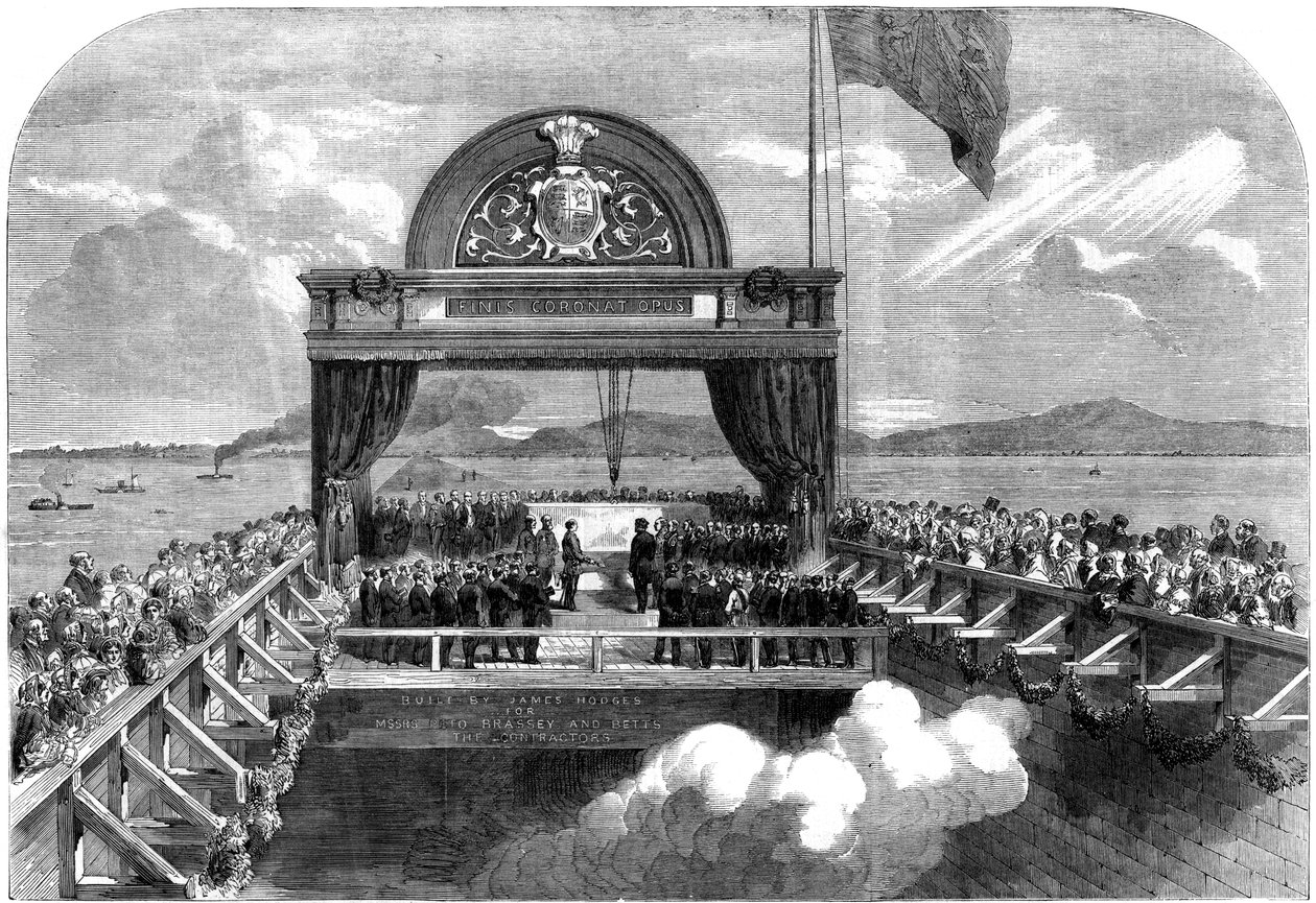 Der Prinz von Wales legt den letzten Stein der Victoria-Brücke über den St. Lawrence-Fluss von George Henry Andrews