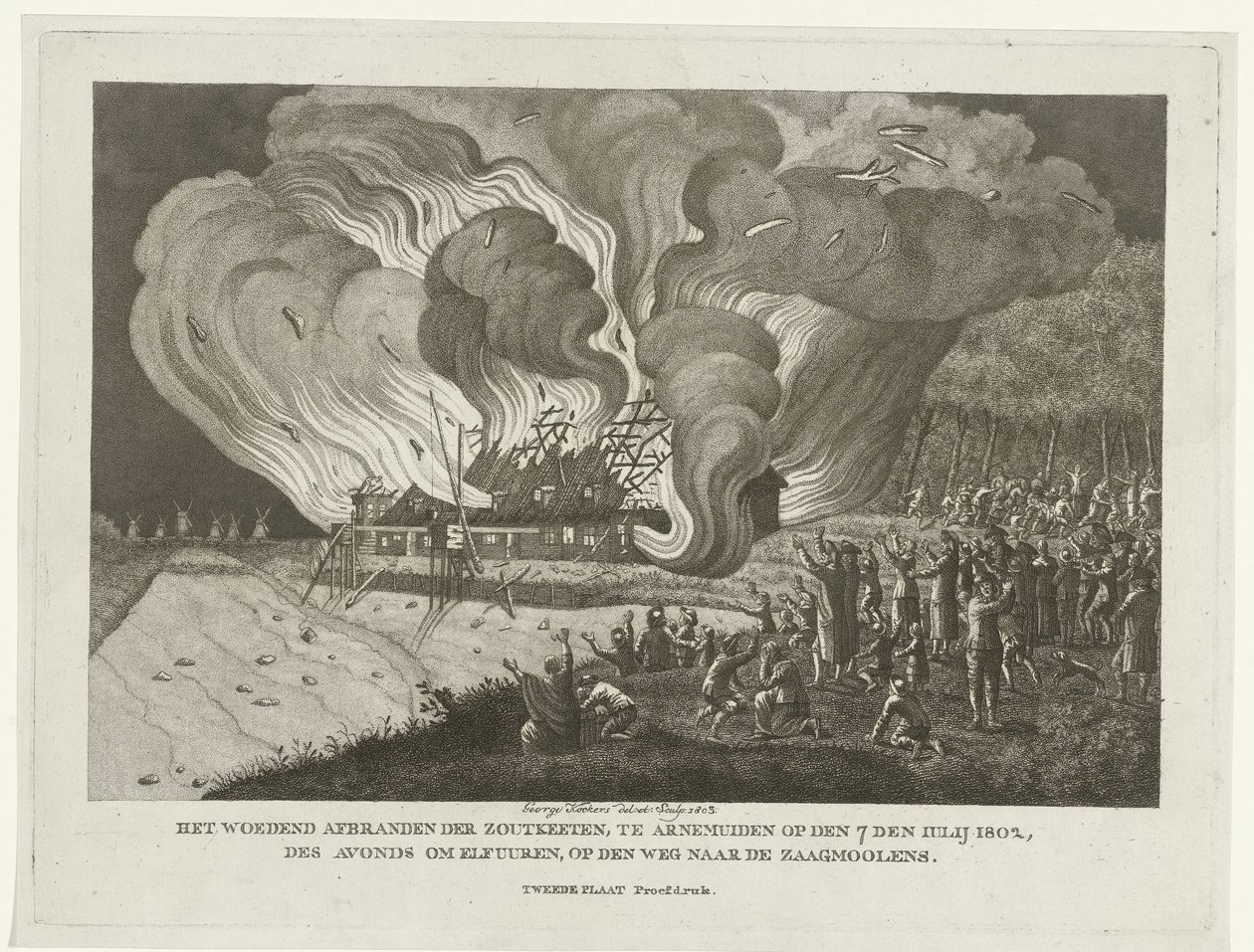 Brand in den Salzketten in Arnemuiden, 7. Juli 1802 von George Kockers