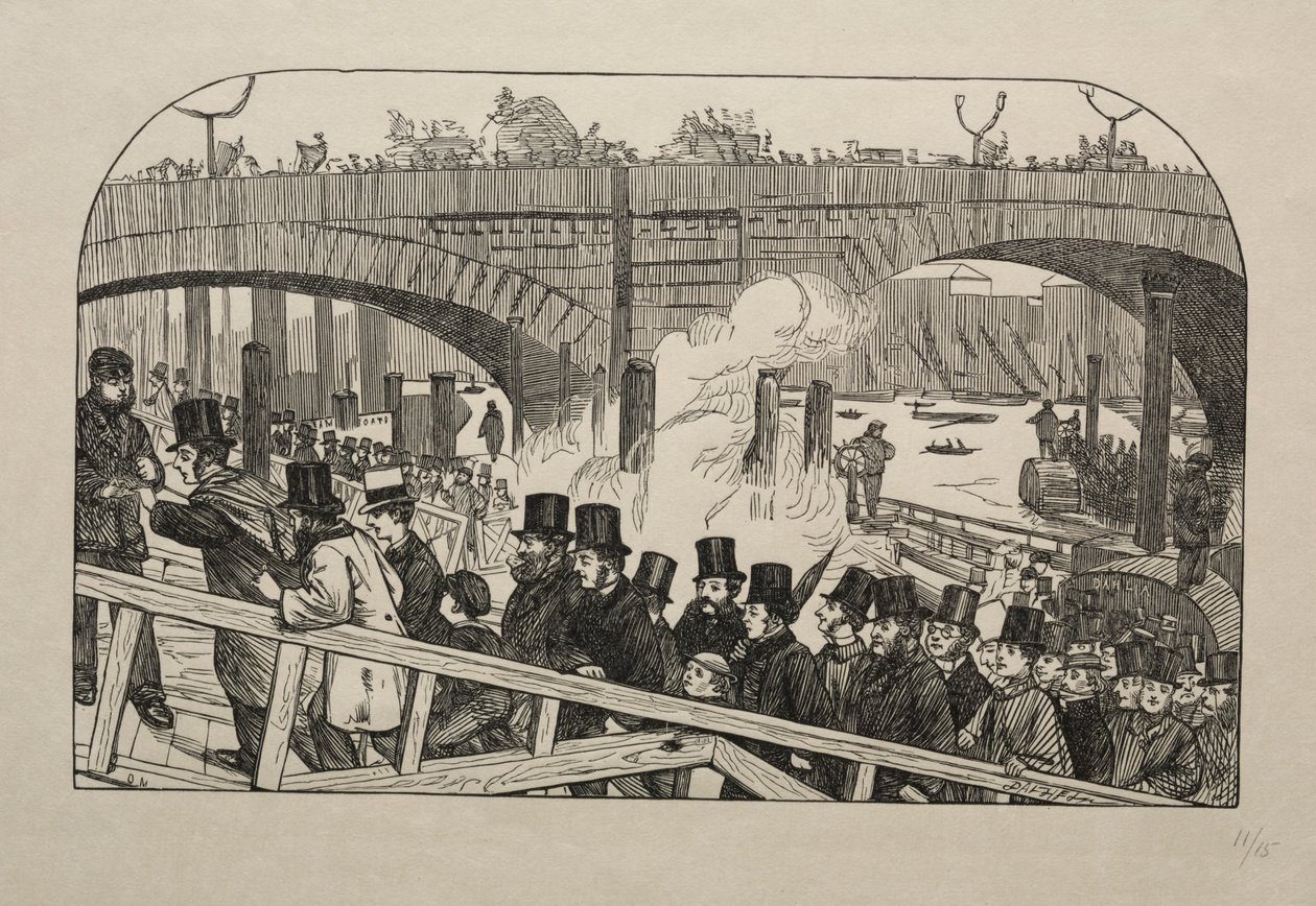 Der lebendige Strom an der London Bridge - Unter der Brücke, 1863 von George Louis Palmella Busson Du Maurier