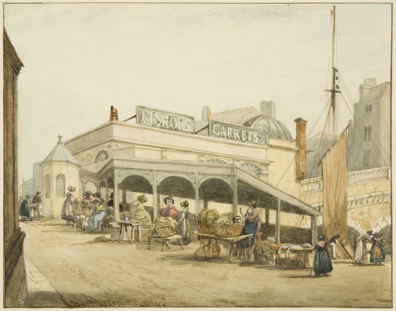 Das Austernfrauen-Schuppen an der Bristol Bridge von George Orleans Delamotte