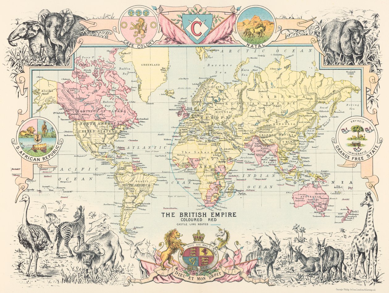 Karte des britischen Weltreichs, aus Castle Line Atlas von Südafrika von George Philip
