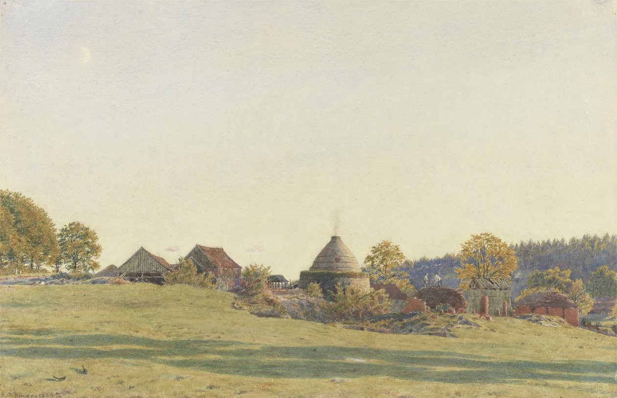Ziegelwerk in Pitland Street, Surrey (Schwarzblei, Aquarell und Körperfarbe auf Papier) von George Price Boyce