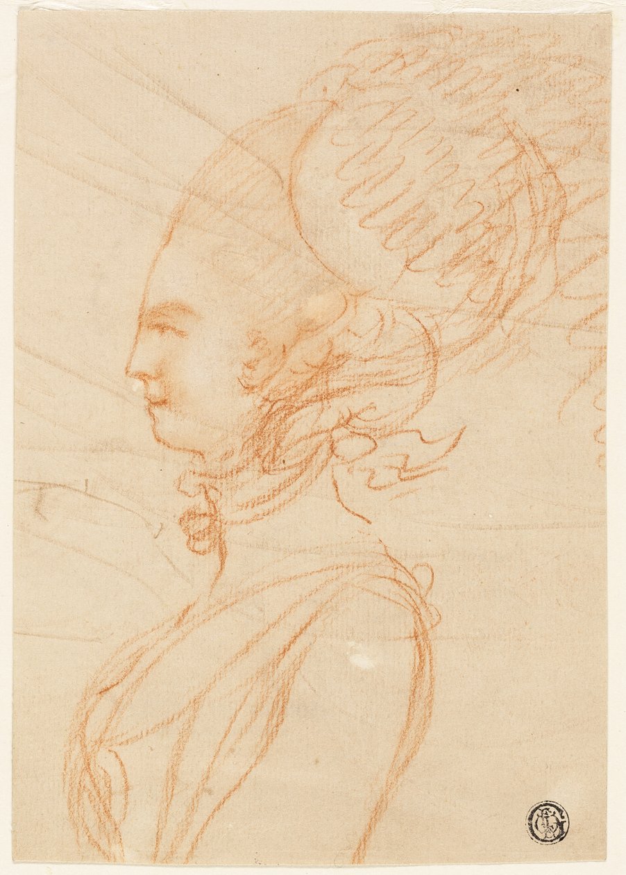 Halbprofilporträt einer Frau nach links blickend von George Romney