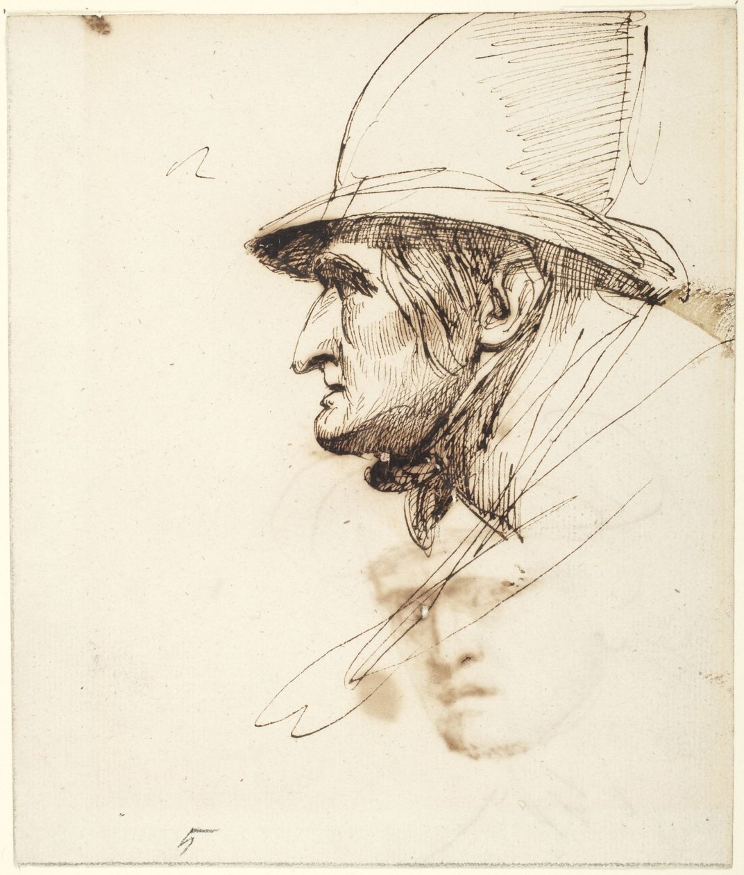 Kopf eines Mannes im Profil mit großem Hut von George Romney