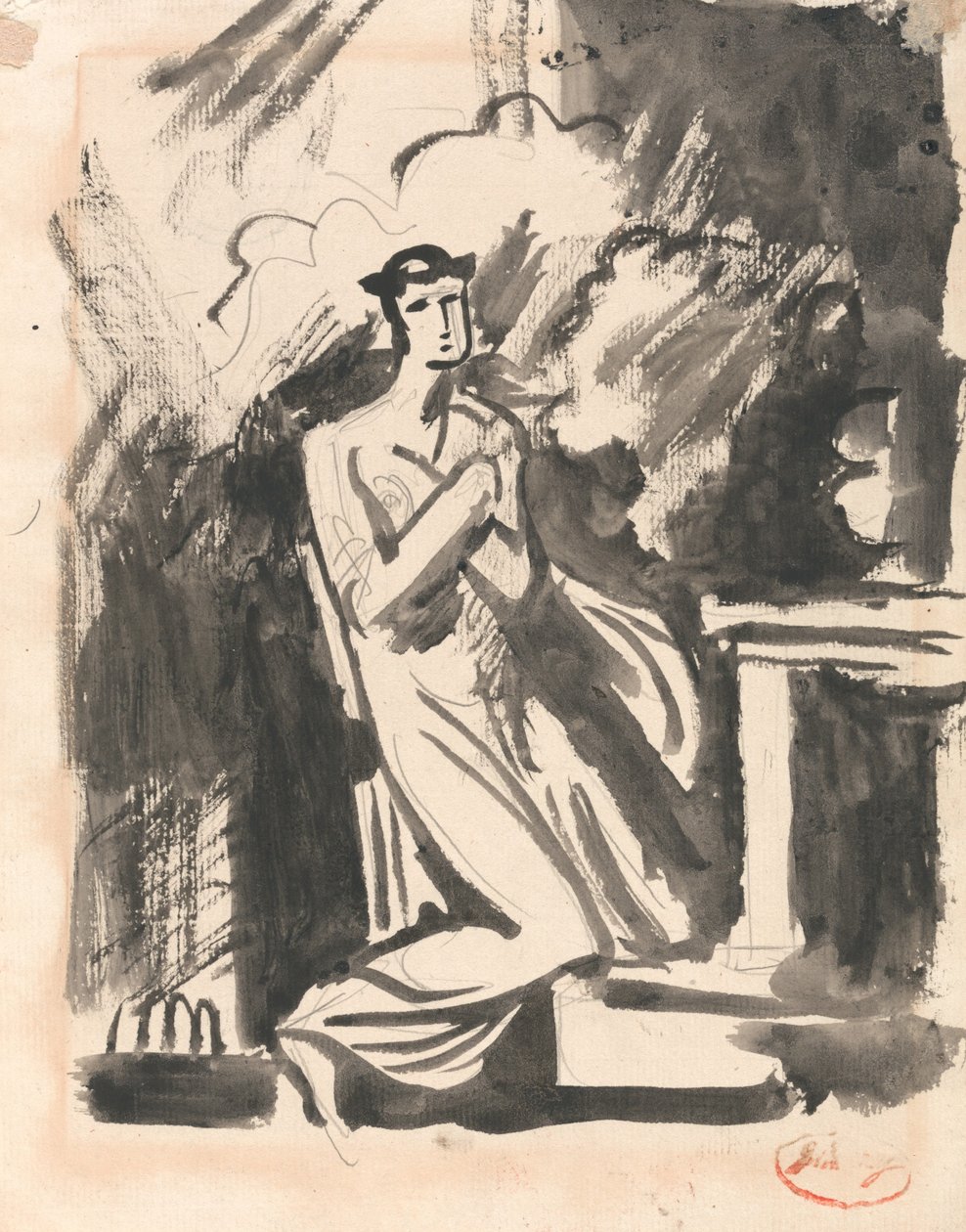 Iphigenie kniend an einem Altar von George Romney