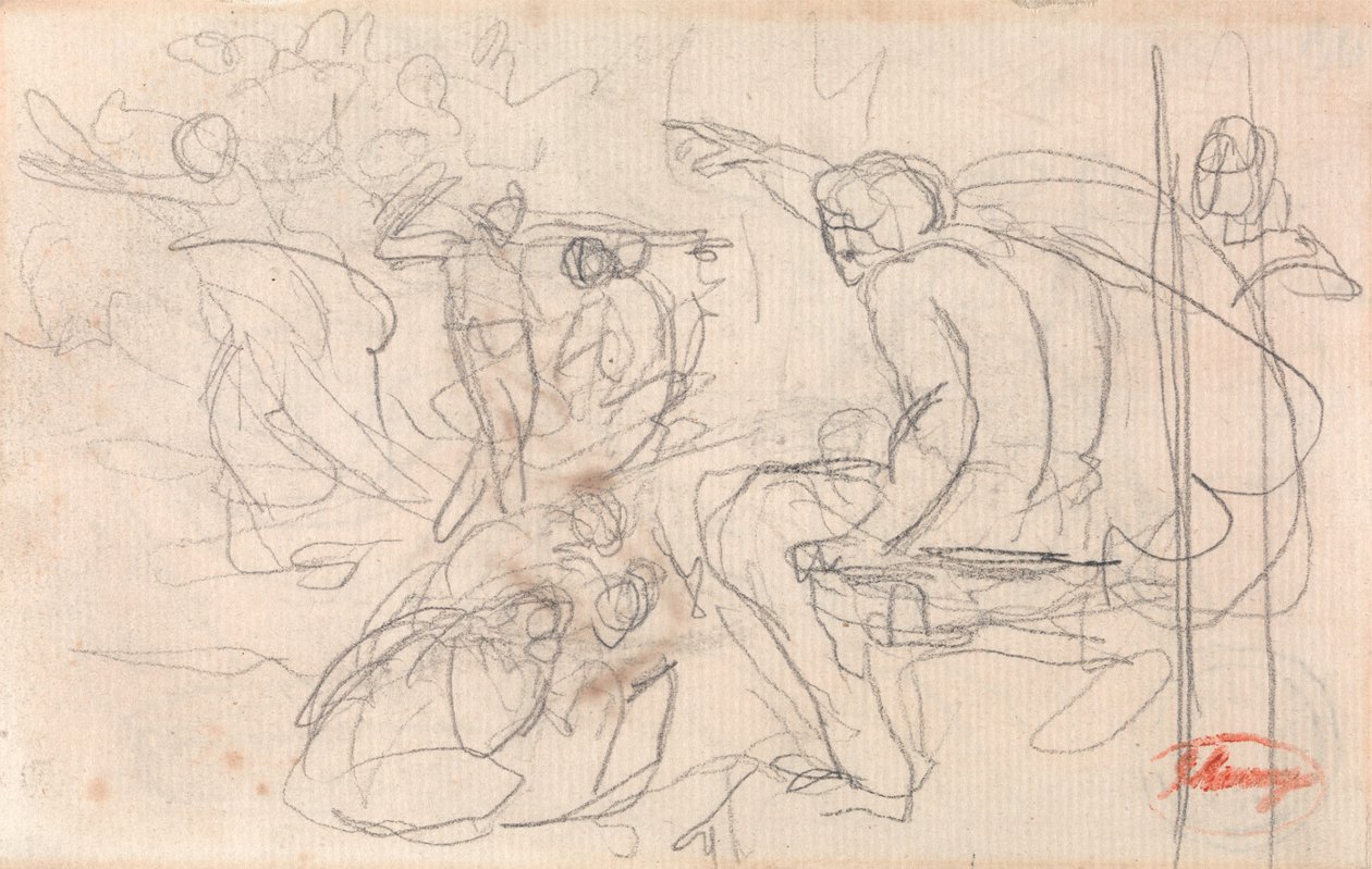 Sitzende Figur, die über eine kniende Figur urteilt von George Romney