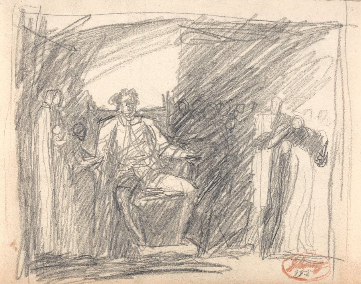 Sitzende Figur umgeben von Begleitern von George Romney
