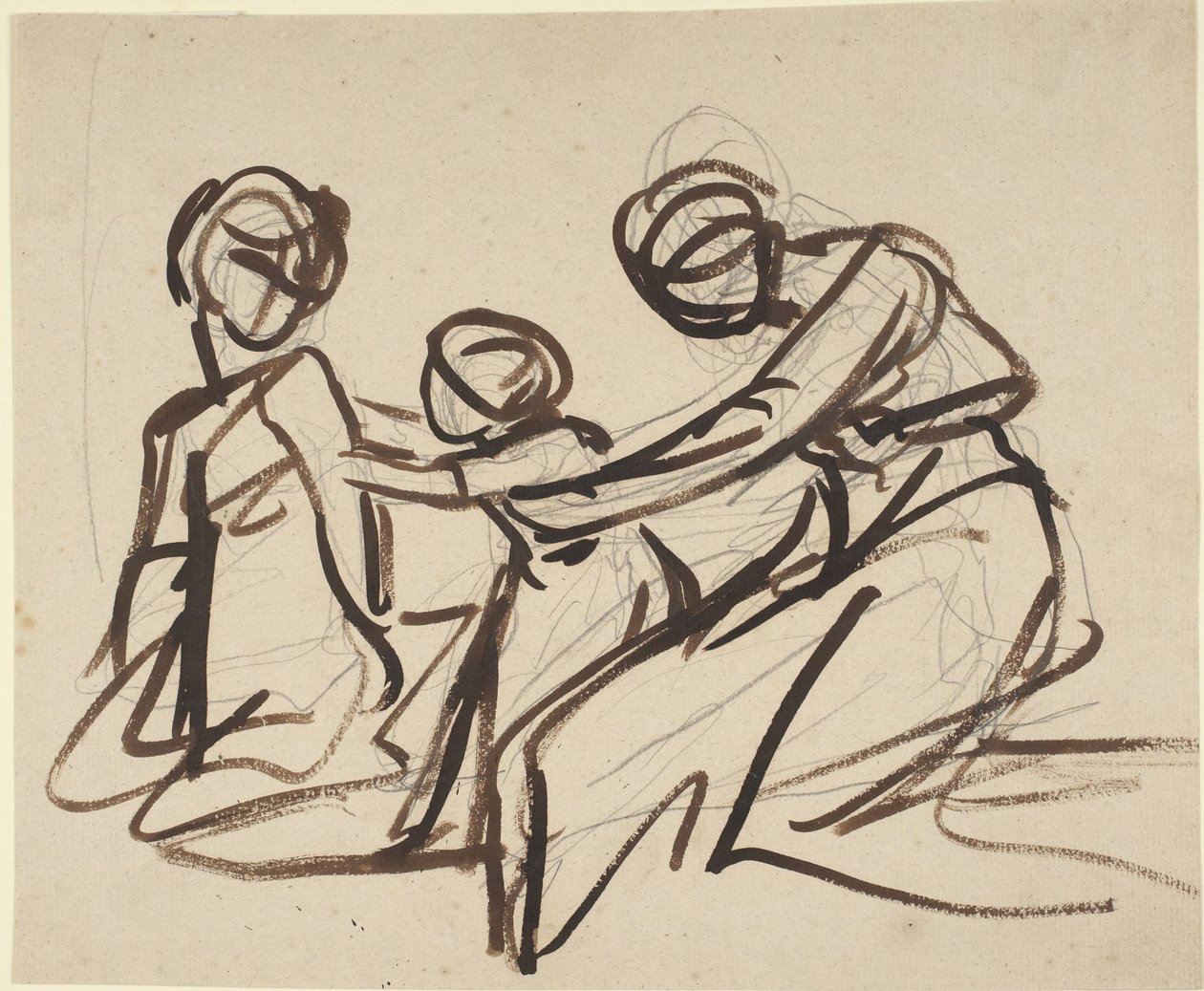 Studie von zwei sitzenden Frauen mit einem Kind von George Romney