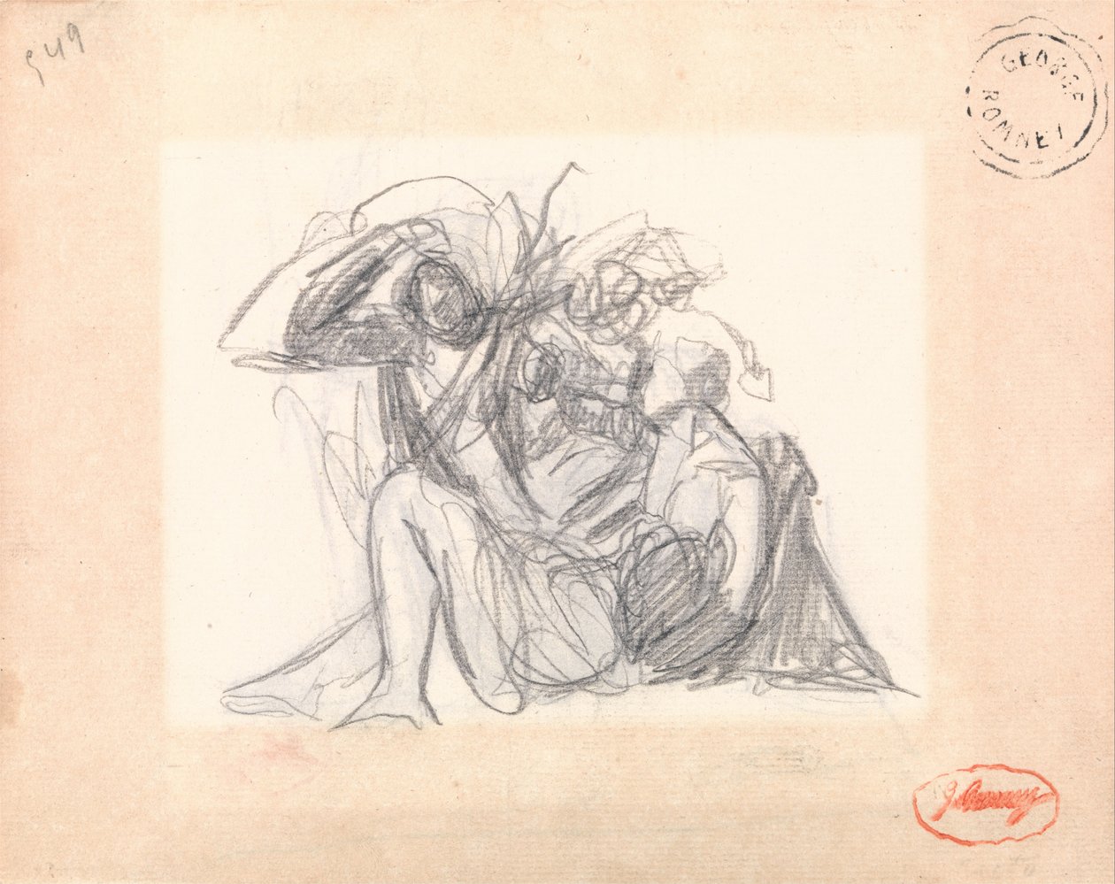 Unidentifiziertes Thema: Liegende Frau und andere Figuren von George Romney