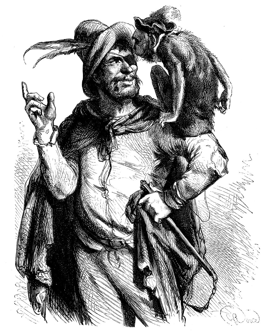 Illustration von George Roux (1853-1929) für Don Quijote von Cervantes: Meister Peter und sein Affe - der Affe in der Literatur - von George Roux