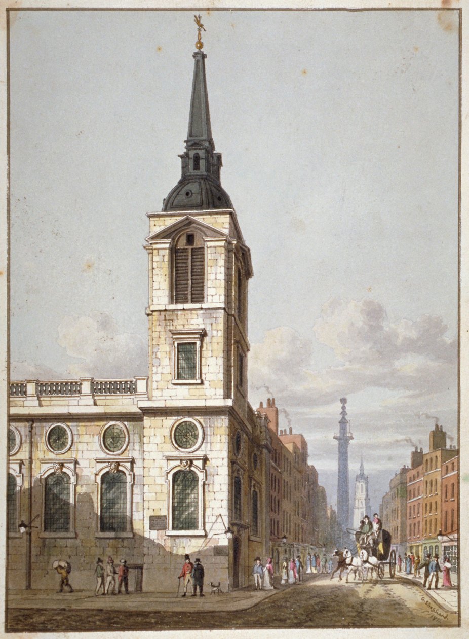 Kirche St. Benet Gracechurch und Gracechurch Street, City of London, 1811 von George Shepherd
