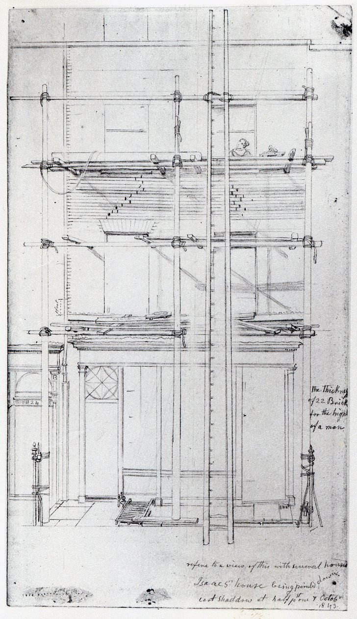 Das Äußere von Isaacs Haus wird gestrichen, 1843 von George Snr Scharf
