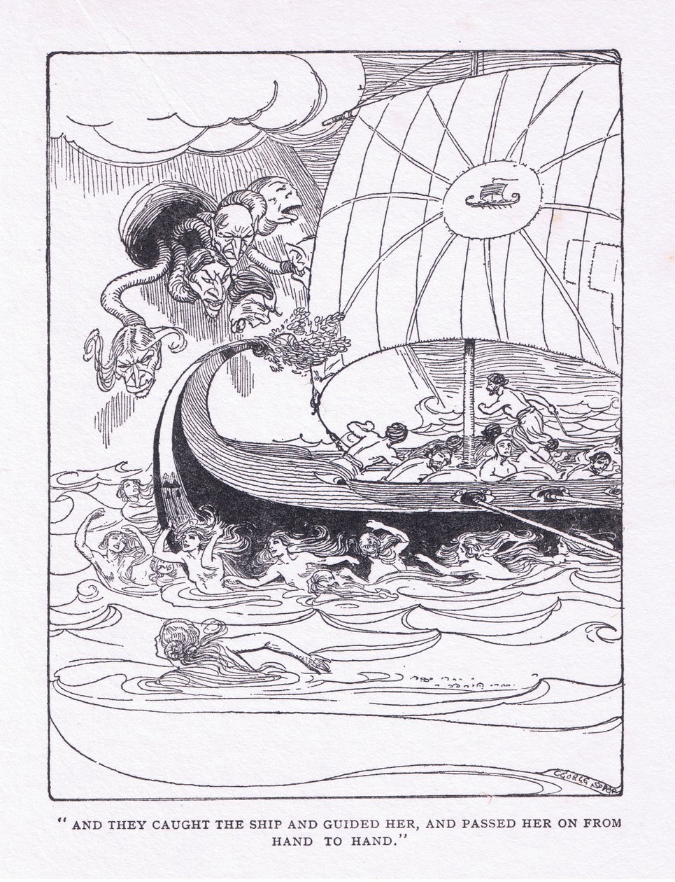 Und sie fingen das Schiff und führten es, und reichten es von Hand zu Hand, aus Die Helden, veröffentlicht von George Allen und Unwin 1929 von George Soper