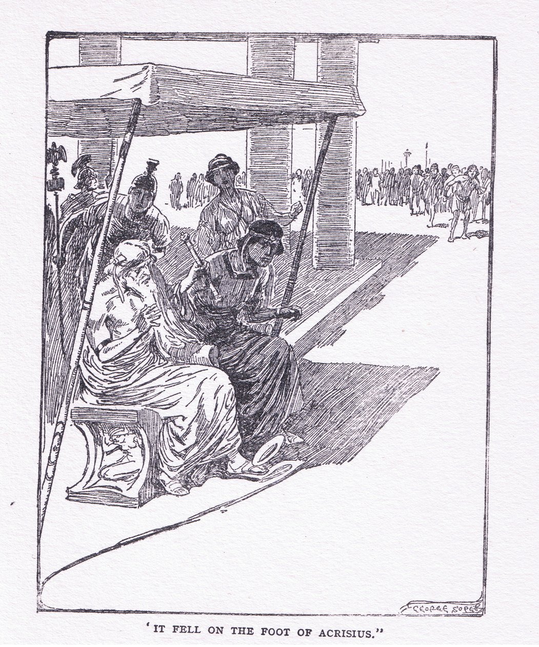 Es fiel auf den Fuß von Acrisius, aus The Heroes, veröffentlicht von George Allen und Unwin 1929 von George Soper
