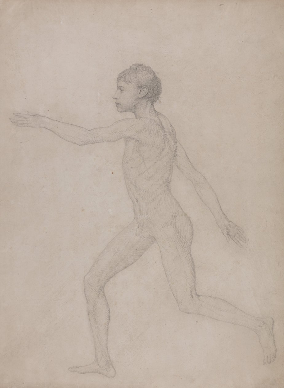 Vergleichende anatomische Darstellung der Struktur des menschlichen Körpers mit der eines Tigers und eines gewöhnlichen Huhns: Menschliche Figur, Seitenansicht (Vorentwurf) von George Stubbs