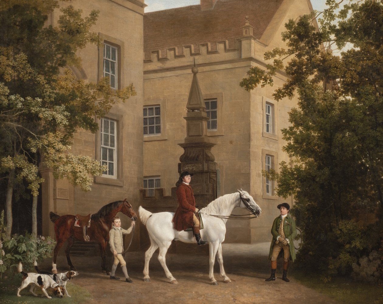 William Henry Cavendish Bentinck, 3. Herzog von Portland vor den Reitställen der Welbeck Abbey, 1766-7 von George Stubbs