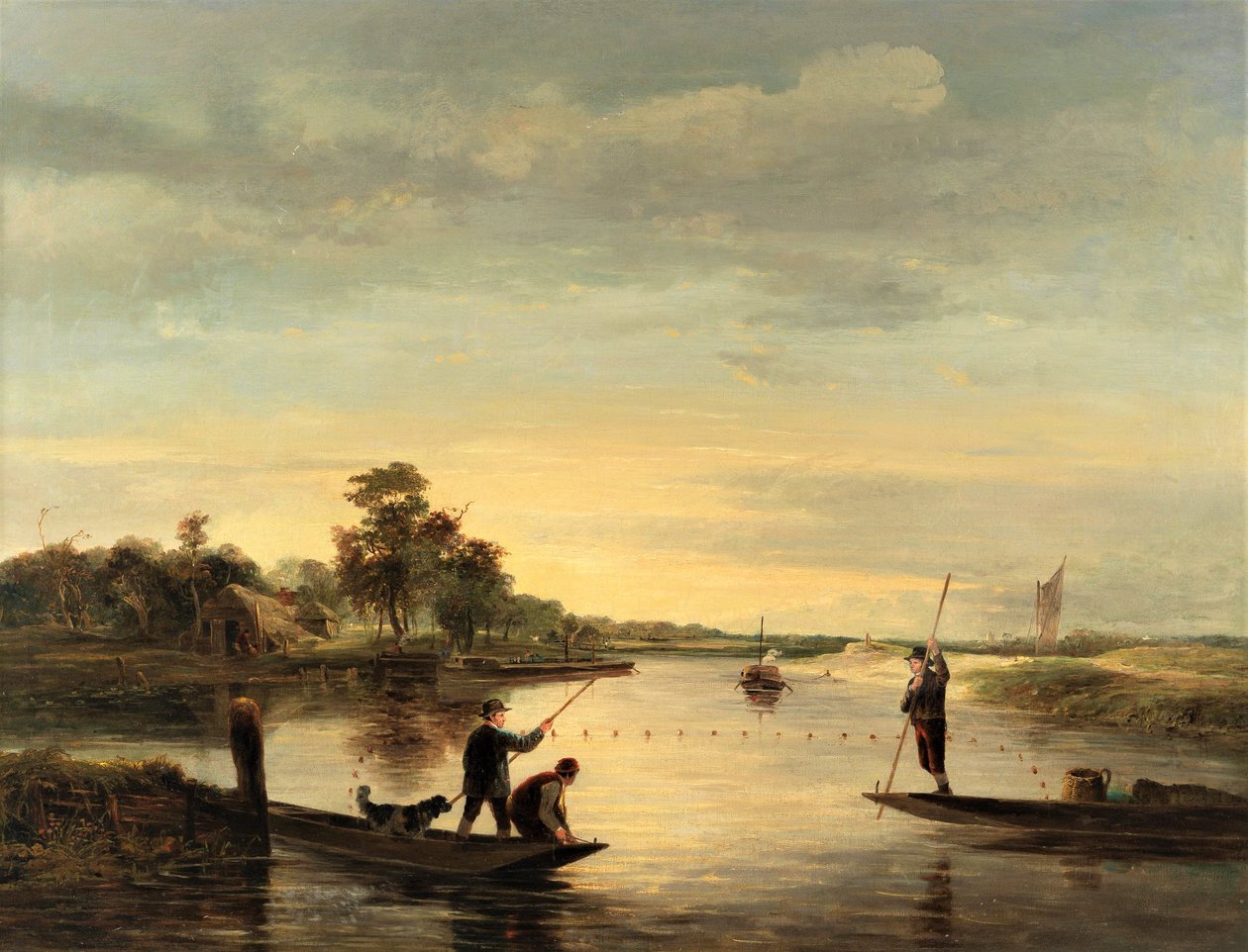 Ein Blick auf die Broads mit Männern, die von Booten aus angeln von George Vincent