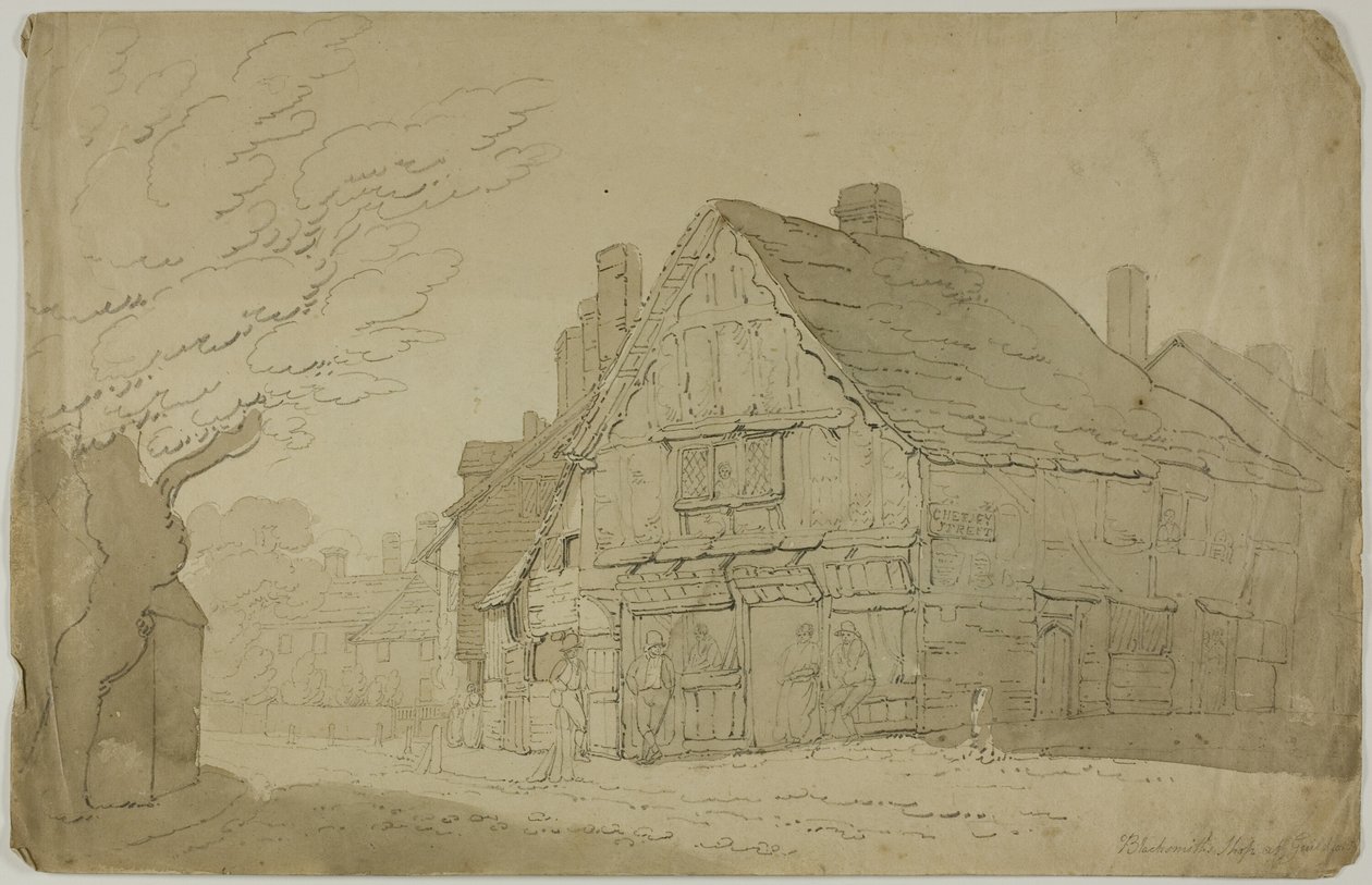 Schmiede in Guildford (recto); Skizze von zwei Baumstämmen (verso) von George Wallwyn Shepheard