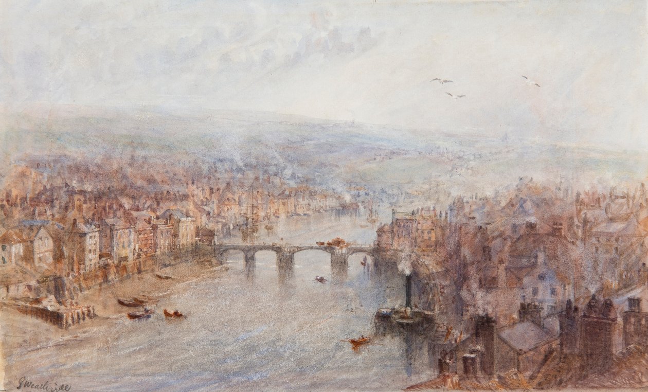 Whitby und der Fluss Esk an einem grauen Tag von George Weatherill