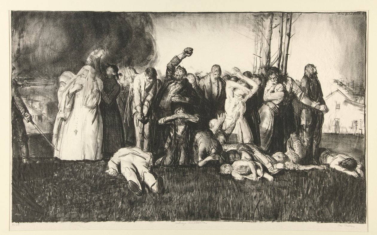Massaker im Dorf oder Massaker in Dinant, aus der Serie KRIEG von George Wesley Bellows