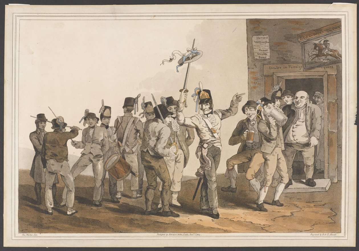 Ein Werbesergeant des 33. Fußregiments, 1814 (kolorierte Aquatinta) von George after Walker