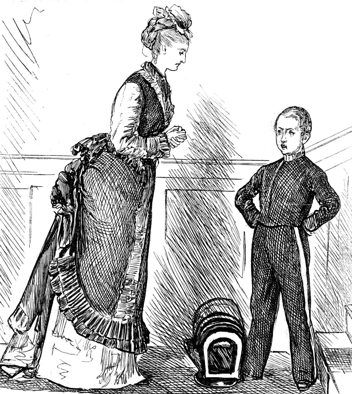 Eine Mutter diszipliniert ihr unartiges Kind von George du Maurier