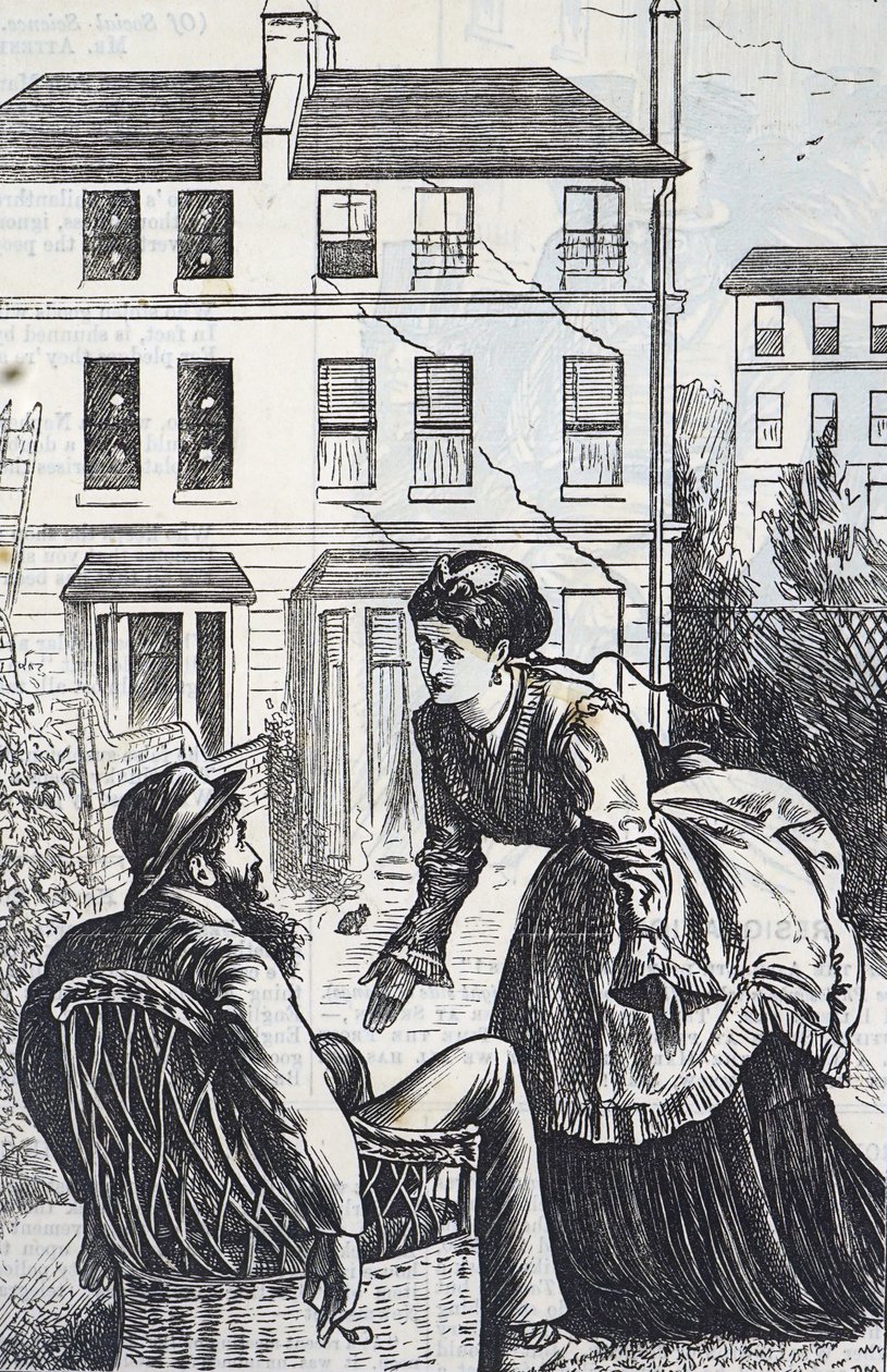 Karikatur über die schnelle städtische Expansion und den Pfusch am Bau von George du Maurier