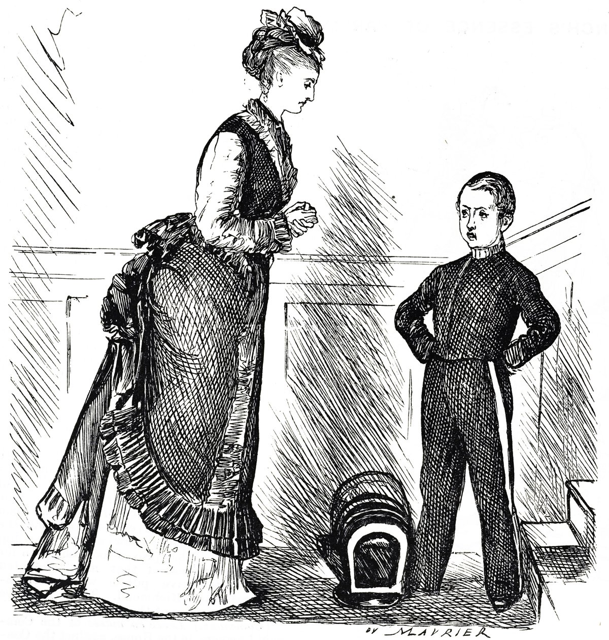 Karikatur eines unverschämten Kindes, das seiner Mutter nicht gehorcht von George du Maurier