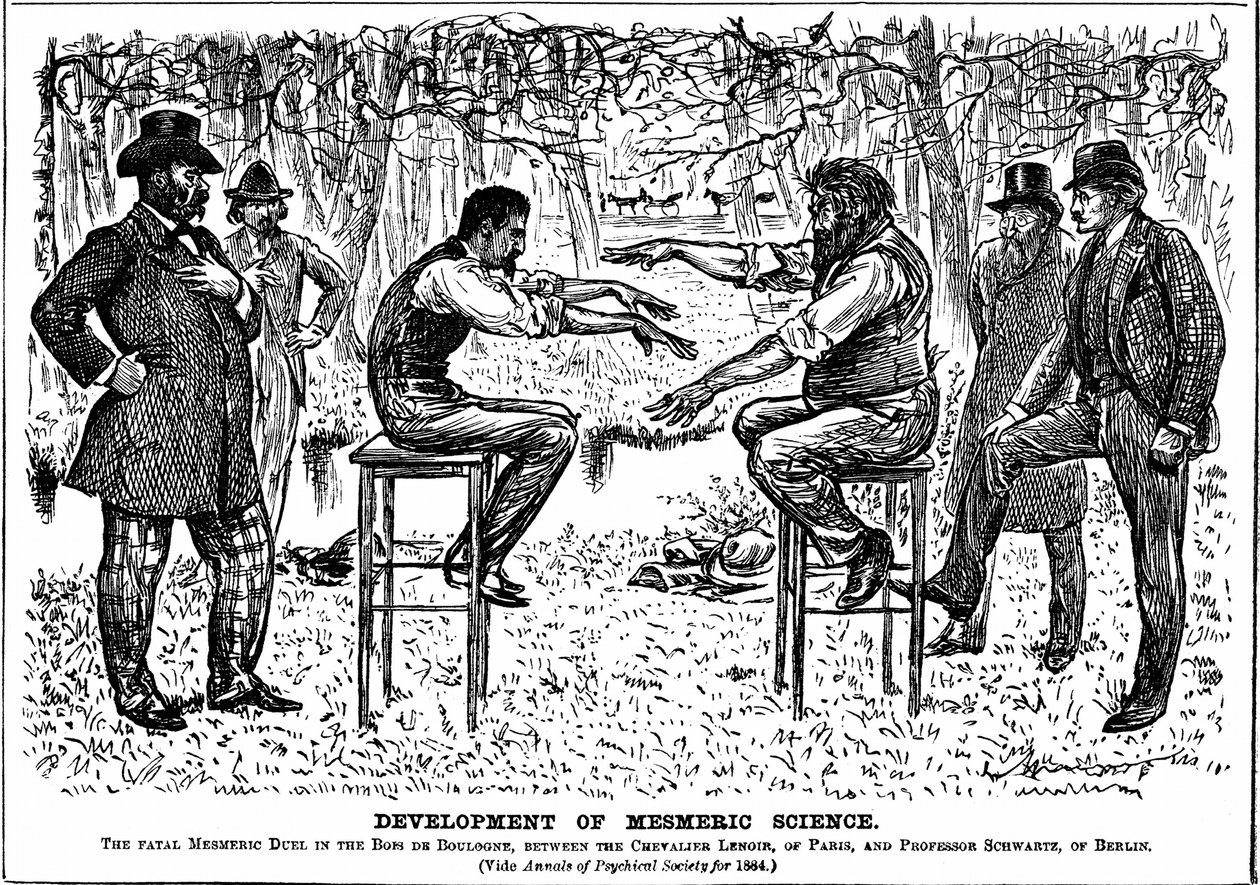 George du Maurier Karikatur über die Wiederbelebung des Mesmerismus. Aus Punch, London, 4. Dezember 1883 von George du Maurier