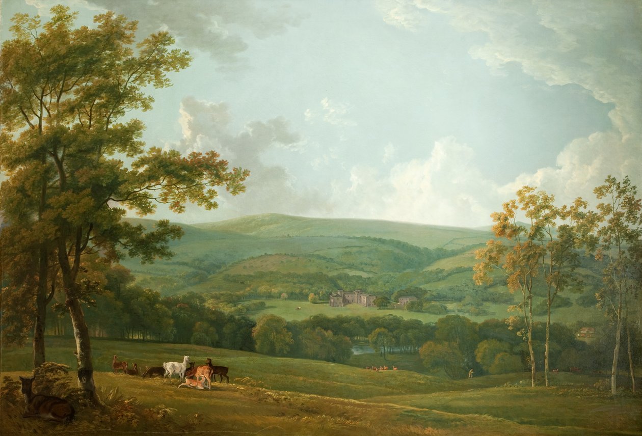 Eine entfernte Ansicht von Towneley Hall, ca. 1777 von George the Elder Barret