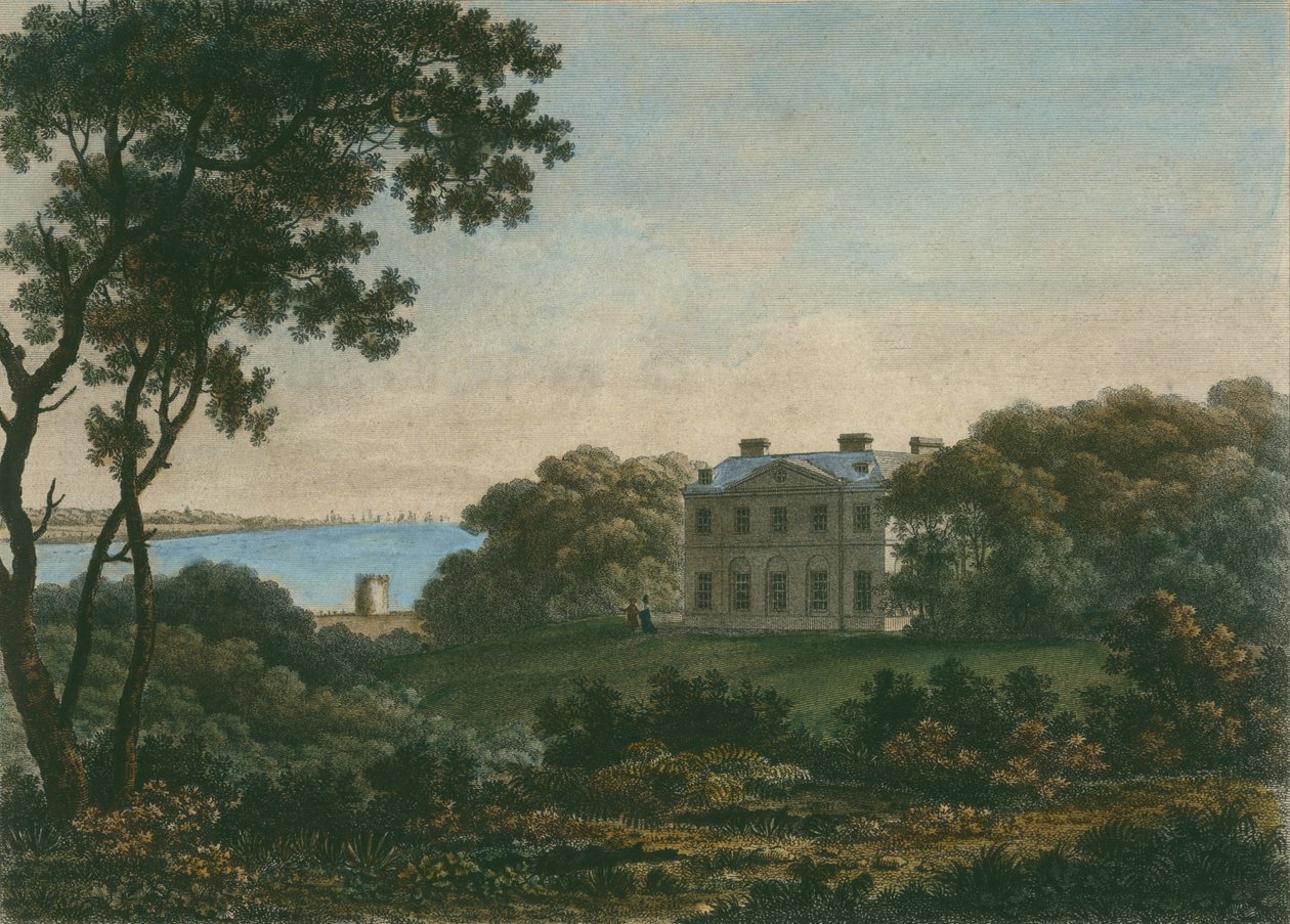 Haus von Andrew Robert Drummond, Cadland Park, Hampshire, graviert von William Watts (1752-1851) von George the Younger Barret