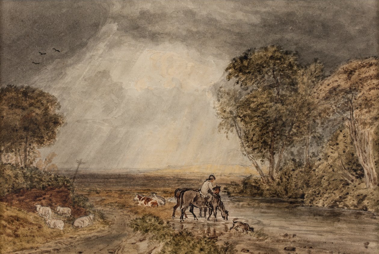 Landschaft [Die Heimkehr], Datum unbekannt (Aquarell auf Papier) von George the Younger Barret