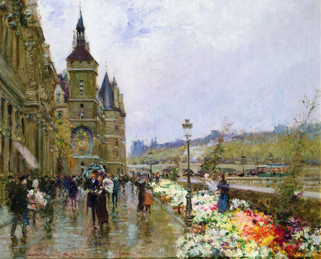 Blumenverkäufer an der Seine von Georges Stein