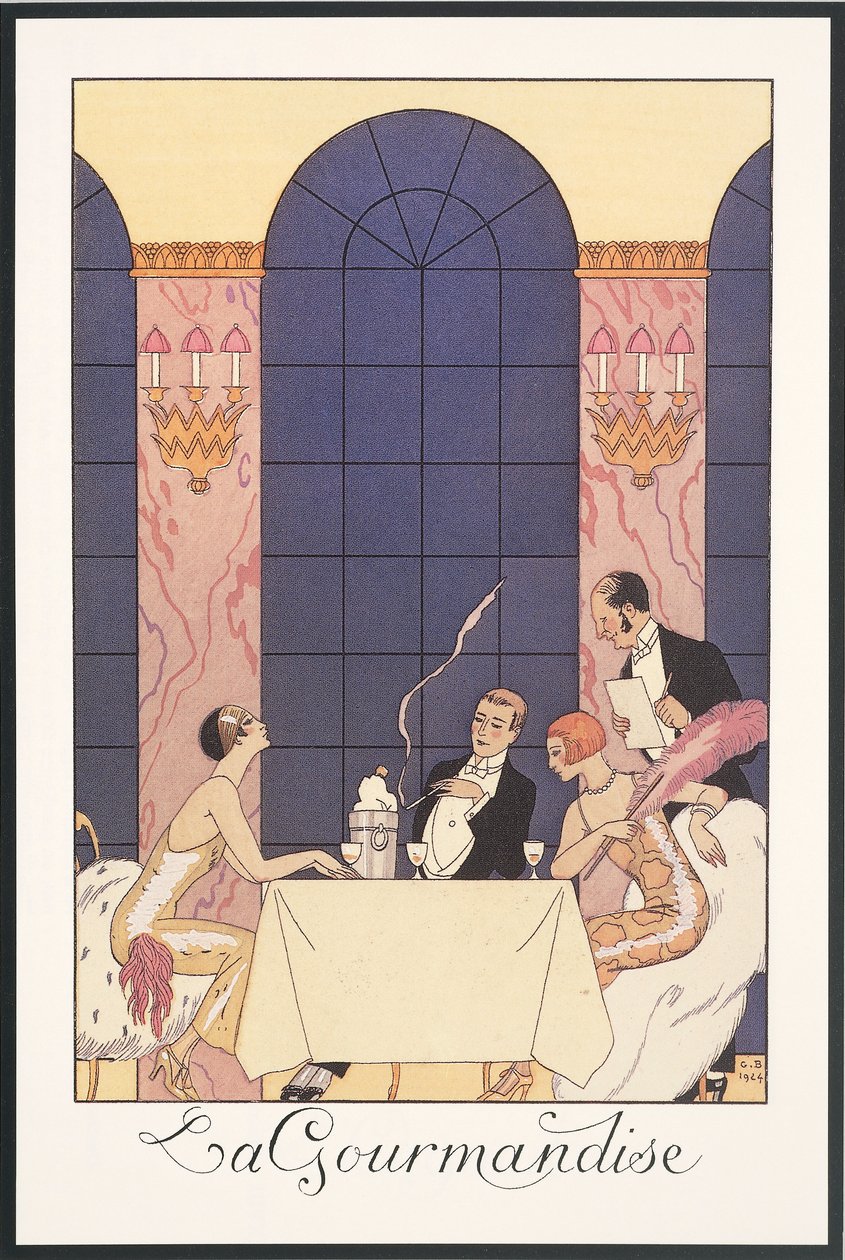Falbalas et Fanfreluches, Almanach für 1925: "La gourmandise", von George Barbier, Druck von Georges Barbier