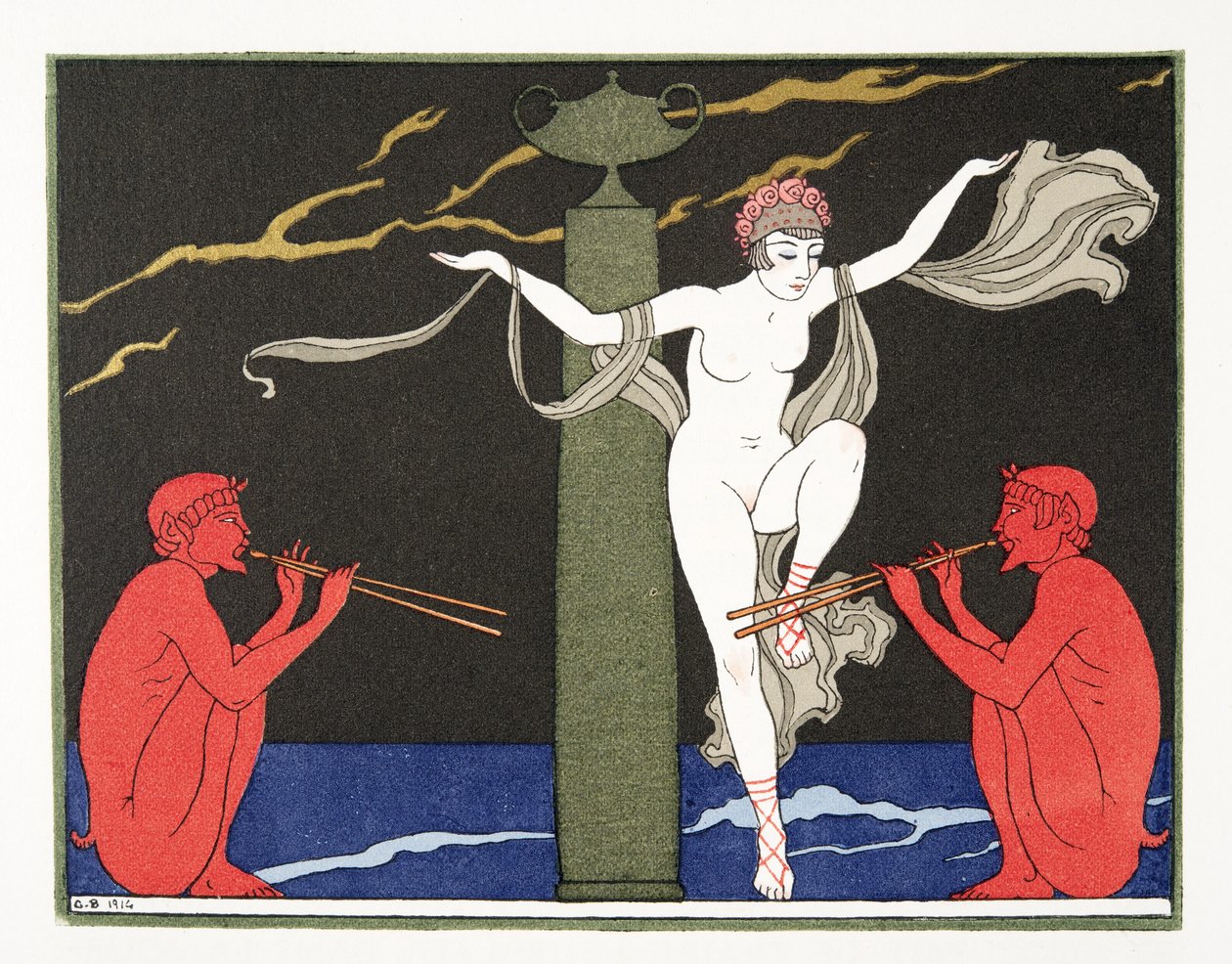 Illustration aus Les Chansons de Bilitis, von Pierre Louys, veröffentlicht 1922 von Georges Barbier