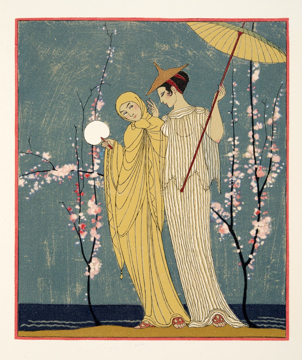 La Rencontre, Illustration aus Les Chansons de Bilitis, von Pierre Louys, veröffentlicht 1922 von Georges Barbier