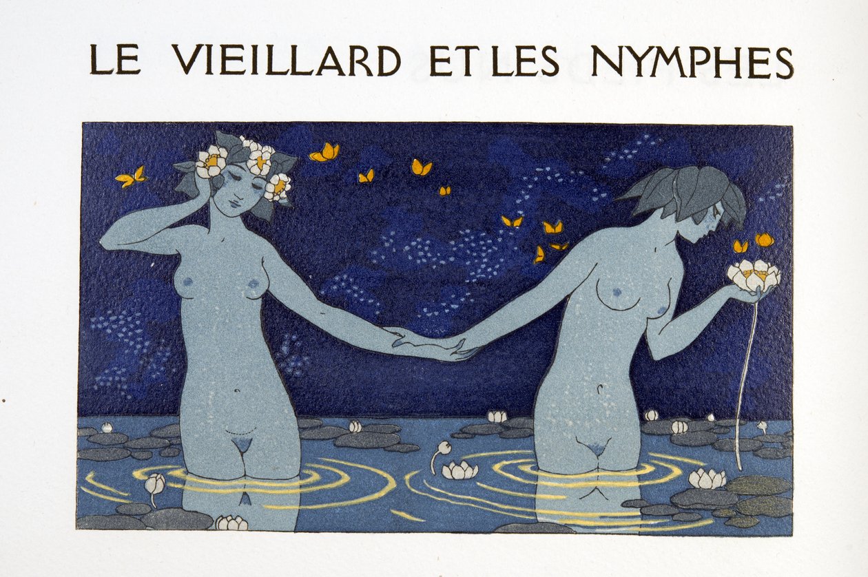 Le Vieillard et les Nymphes, Illustration aus Les Chansons de Bilitis, von Pierre Louys, veröffentlicht 1922 von Georges Barbier