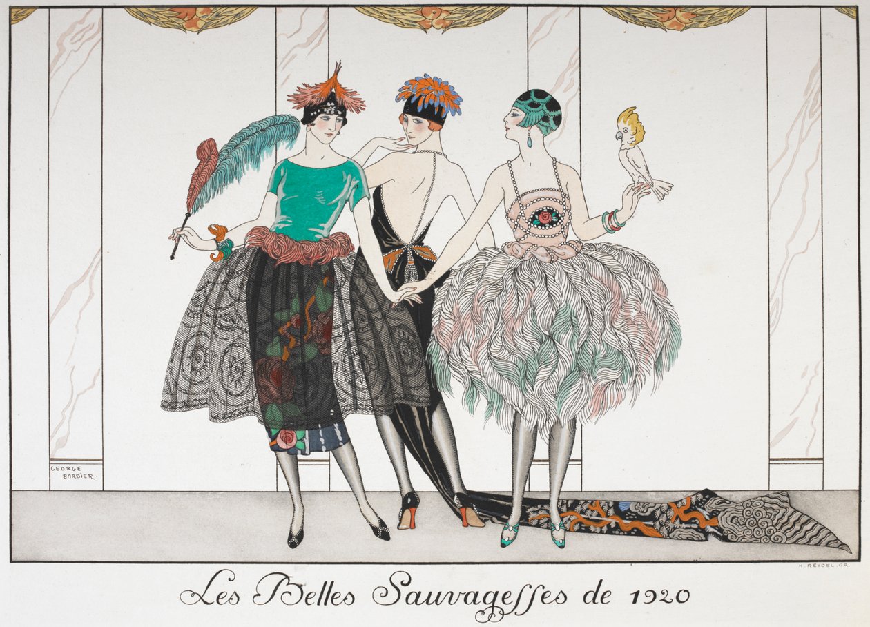 Die schönen Wilden von 1920. Drei Frauen in exotischen Kleidern von Georges Barbier