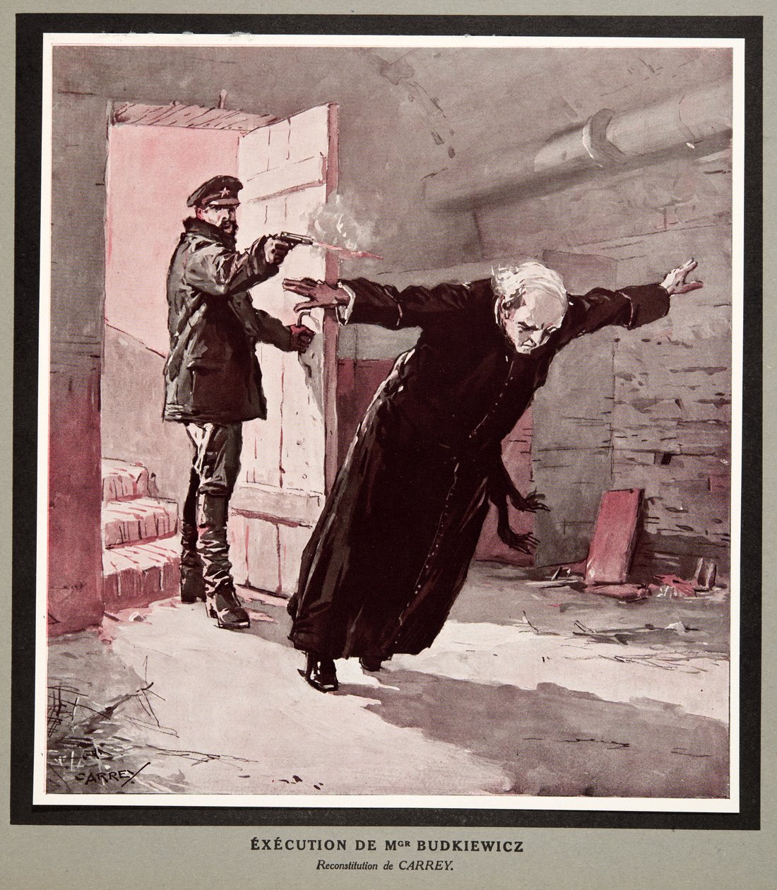 Hinrichtung von Monsignore Budkiewicz durch die OGPU, aus Histoire des Soviets, veröffentlicht 1922 von Georges Carrey