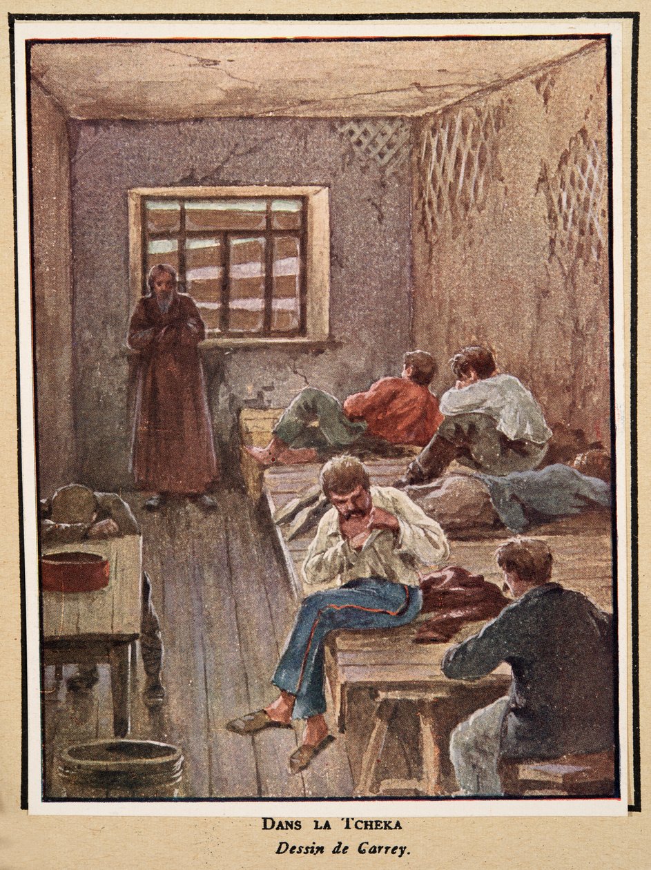 In der Tscheka; aus Histoire des Soviets, veröffentlicht 1922 von Georges Carrey