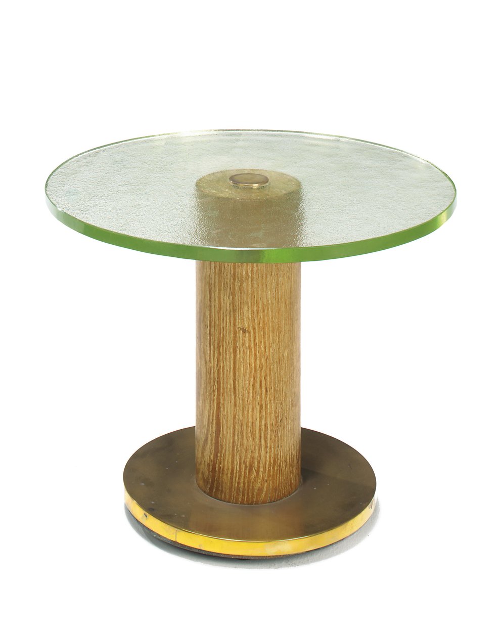 Eichen-, Glas- und Messing-Beistelltisch, ca. 1930 von Georges Djo Bourgeois