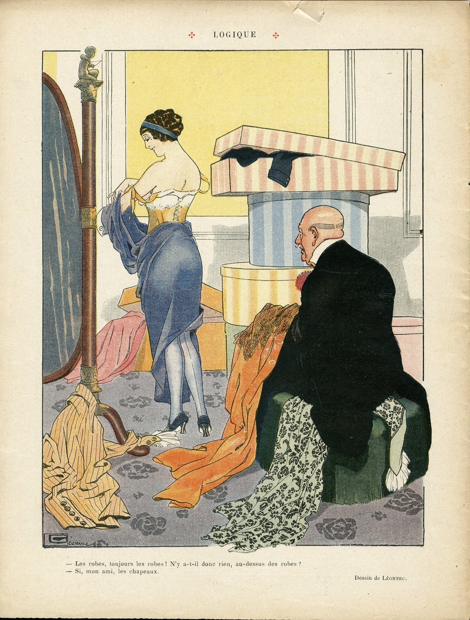 Illustration von Georges Leonnec (1881-1940) in Le Lire, 06/07/12 - Logik - Mode, Hut, Innere Architektur, Leben der Reichen - Frauen von Georges Leonnec
