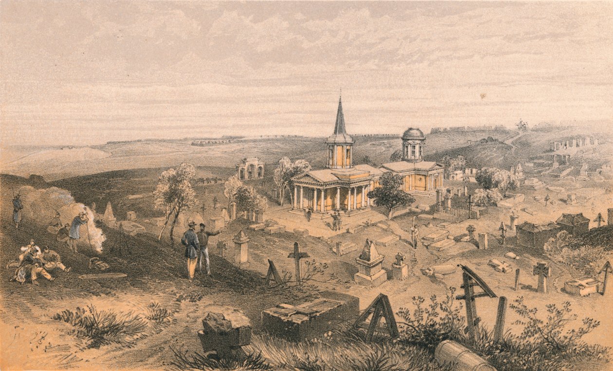 Quarantänefriedhof und Kirche mit französischer Batterie Nr. 50, 1856 von Georges McCulloch