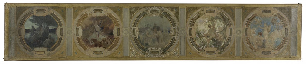 Skizze für die Lobau-Galerie im Pariser Rathaus: Die Geburt von Paris. Der Kampf. Philosophie und antike Literatur. Frühling. Literatur, 1890 von Georges Picard