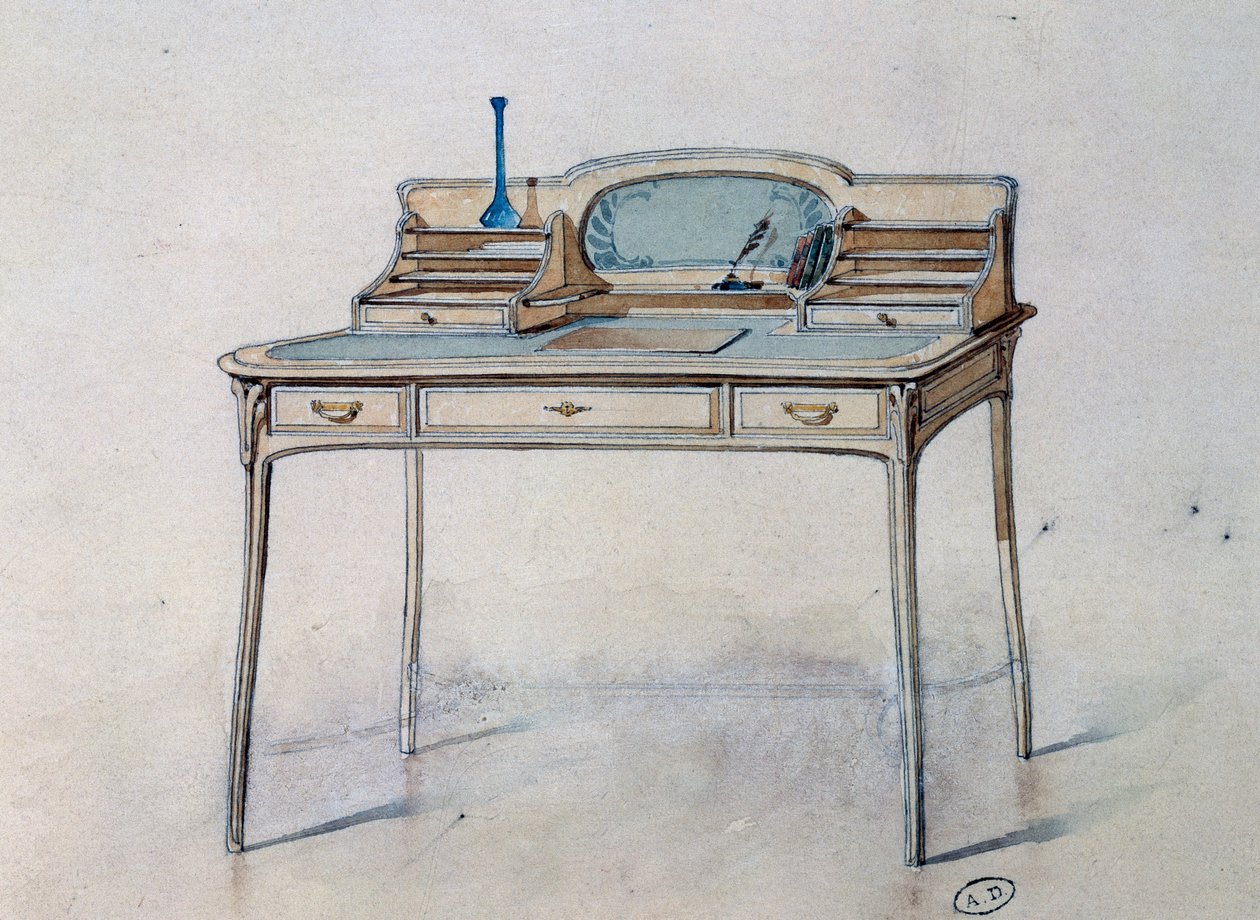 Zeichnung für einen Jugendstil-Damenschreibtisch für Bing Atelier, ca. 1900 von Georges de Feure