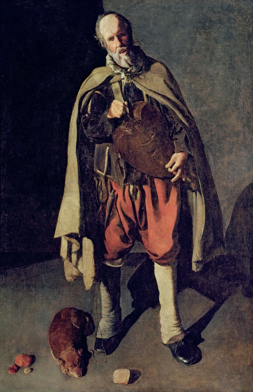 Der Drehleierspieler mit seinem Hund, 1620er von Georges de La Tour