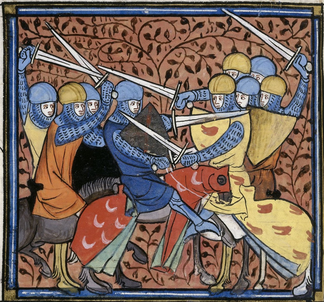 Ebroin besiegt die Austrasier, aus Les Grandes chroniques de France, Royal 16 G VI f.114v, ca. 1332-1350 von Georgia Levan Ramishvili from Tbilisi