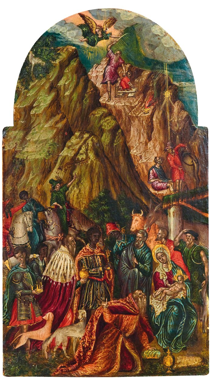 Das Opfer Isaaks und die Anbetung der Heiligen Drei Könige, 16. Jahrhundert von Georgios Klontzas