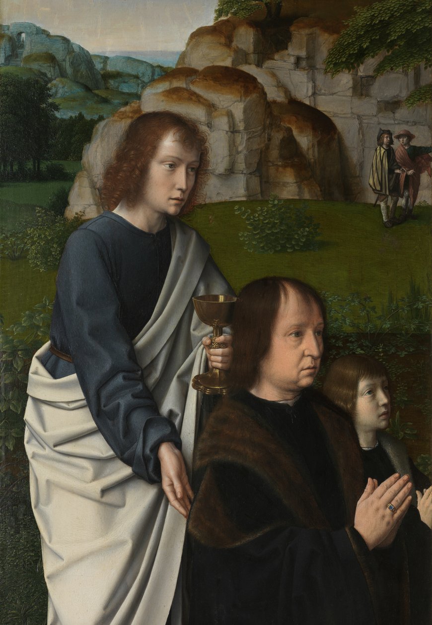 (Detail) Linkes Panel der Taufe Christi, ca. 1502-08 von Gerard David